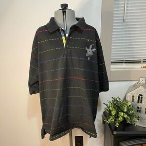 1928 for Disney men’s black striped with Mickey handprint polo shirt size XL